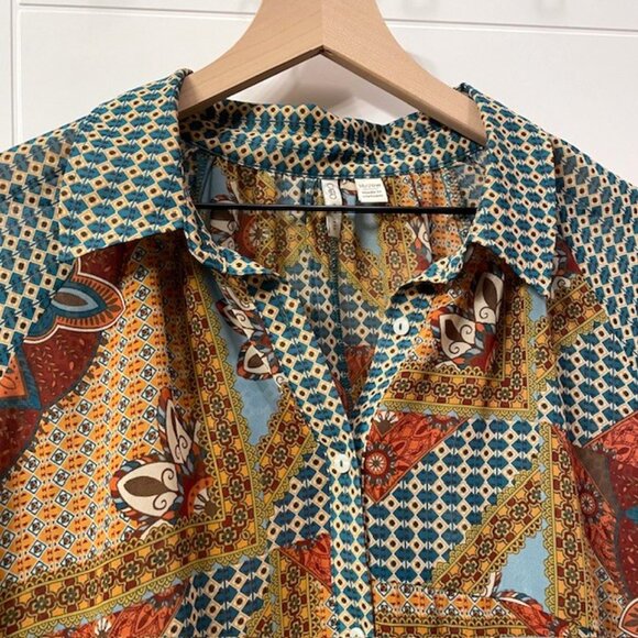 Cato Button Down Retro Patchwork Printed Blouse Size 18/20W Boho Western 70s - Picture 5 of 16